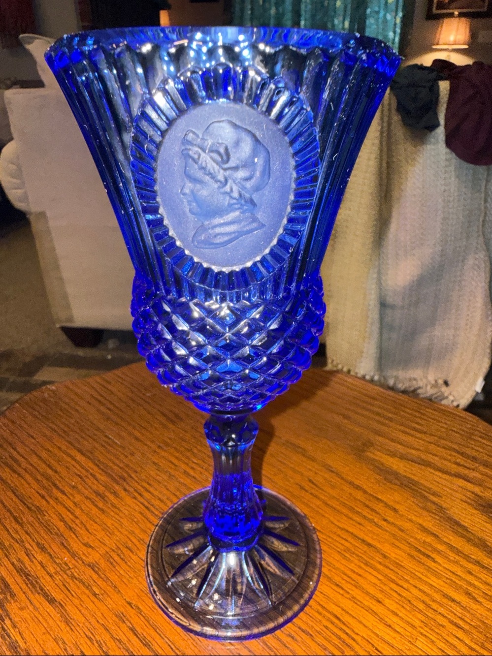 Cobalt Blue Pressed Glass Goblet